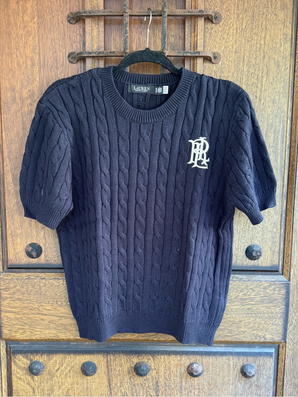Ralph Lauren Black Cable Knit Short-Sleeve Sweater Size XL